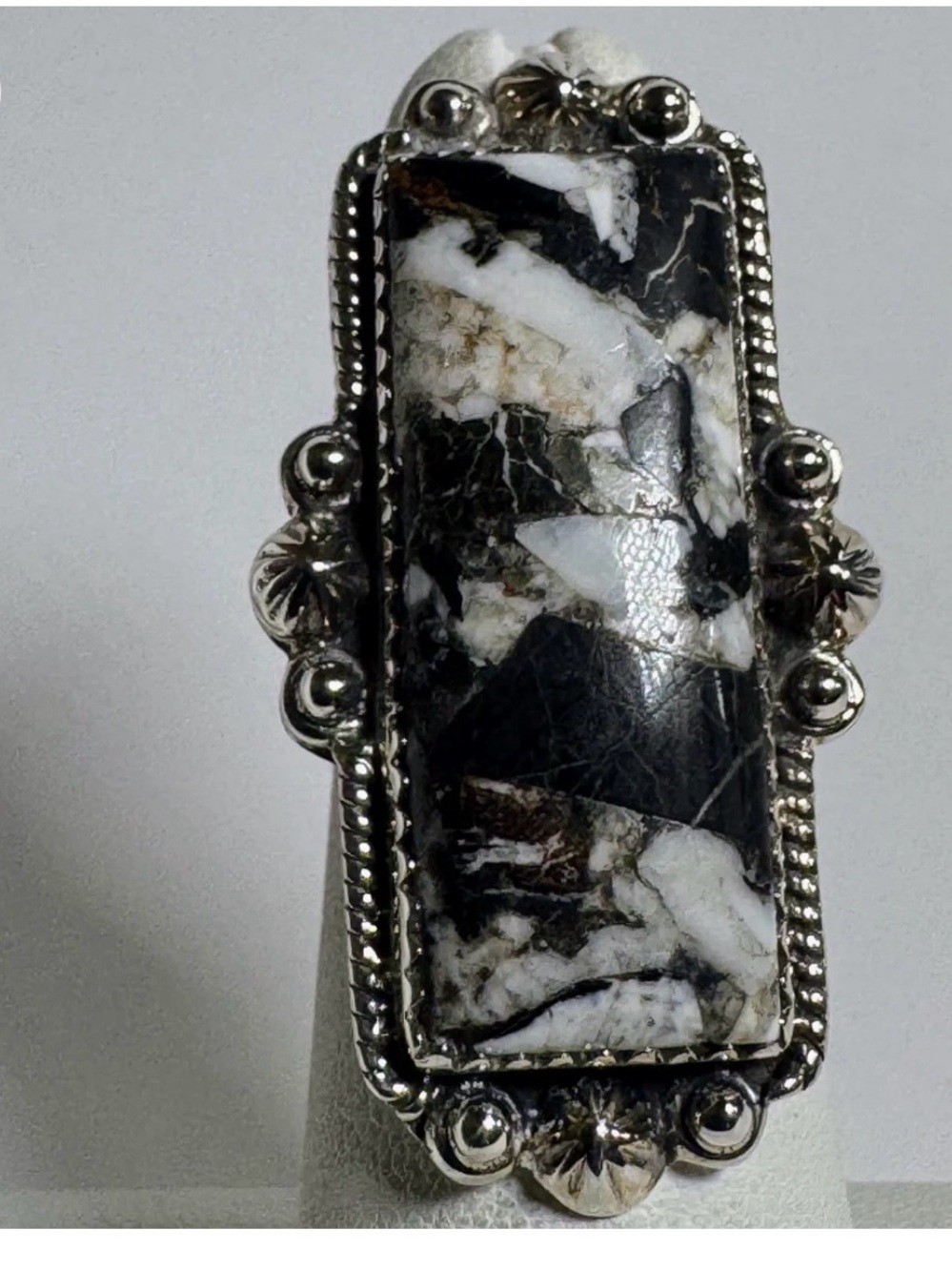 White Buffalo rectangle Sterling silver .925 size 10